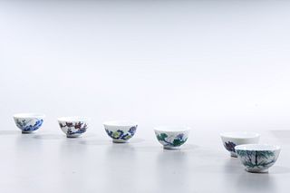 Set of Six Chinese Enameled Porcelain Tea Cups