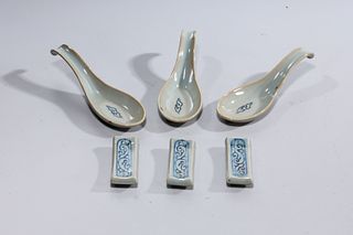 Group of Chinese Spoons with Spoon Rests