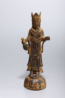 Korean Gilt Bronze Standing Figure of Guanyin