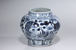 Chinese Yuan-Style Blue and White Jar