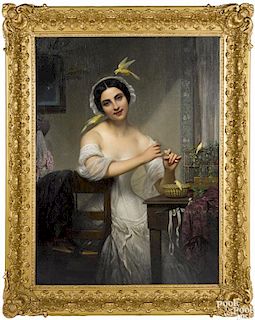 Joseph-Désiré Court (French 1797-1865), oil on canvas portrait of a woman at her dressing table
