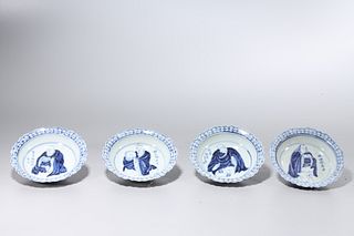 Set of Four Chinese Blue and White Bowls
