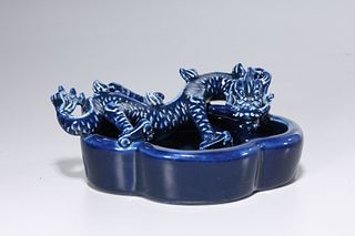 Chinese Blue Monochrome Glazed Brush Washer