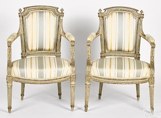 Pair of French painted fauteuils, late 19th c.