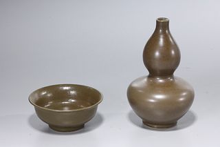 Two Chinese Tea Dust Glazed Porcelains