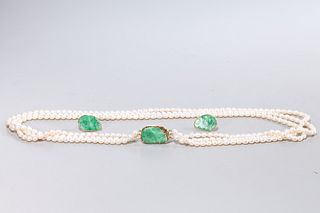 14K Yellow Gold and Jadeite Necklace and Earrings