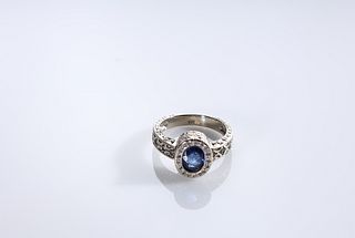 14K White Gold, Sapphire and Diamond Ring