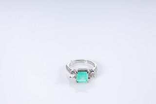 14K White Gold, Emerald and Diamond Ring