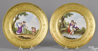 Pair of French or German porcelain cabinet plates, 19th c., with hand-painted scenes of Venus