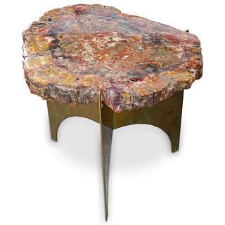 "Ado Chale" Style Natural Petrified Wood & Brass Side Table