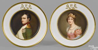 Pair of Sevres porcelain cabinet plates, 19th c., with hand-painted portraits of Napoleon