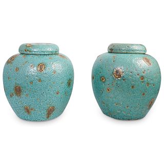 Pair Of Raku Ceramic Jars