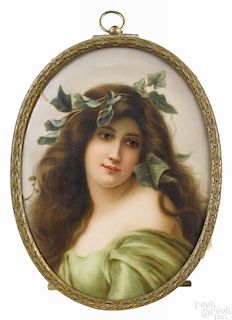 Hutschenreuther painted porcelain plaque of a maiden, late 19th c., signed Wagner