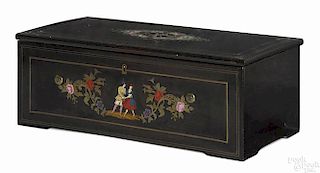Metert & Langdorff, Genève Swiss rosewood inlaid cylinder music box, ca. 1850, 7 3/4'' h., 21'' w.