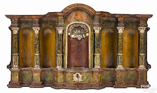Italian carved and painted reliquary, late 18th/early 19th c., 24 1/4'' h., 43 1/2'' w.