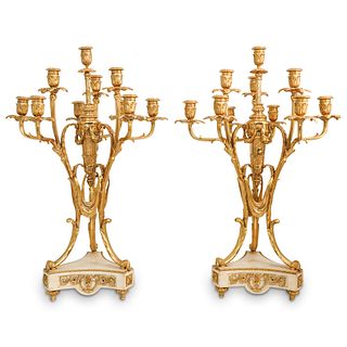 Antique French Bronze and Marble Candelabras