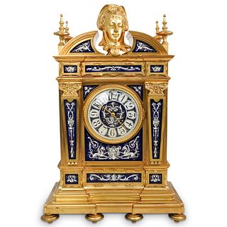 French Gilt Dore Bronze & Enamel Clock