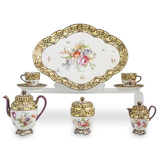 19th Cent. Austrian Silver Overlay Porcelain Tea Service