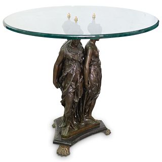 Antique "Three Graces" Bronze & Glass Table