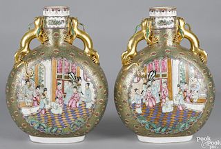 Pair of massive Chinese famille rose porcelain moon flasks, 20th c., 18 3/4'' h.