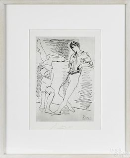 Pablo Picasso (Spanish 1881-1973), engraving of two male ballet dancers, signed lower middle