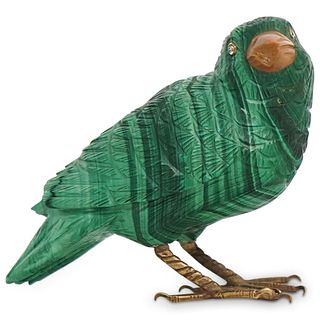 Faberge Style Sterling & Malachite Bird