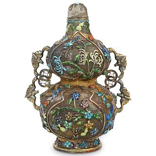 Antique Chinese Silver and Enamel Double Guard Bottle