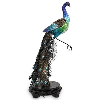 Antique Chinese Enameled Cloisonne Silver Peacock