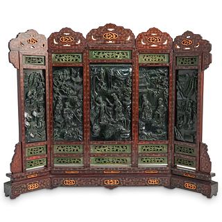 Chinese Carved Jade Five Panel Screen