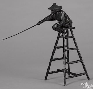 Japanese Meiji period bronze figure of a man atop a ladder with a pointer, 14 1/2'' h.