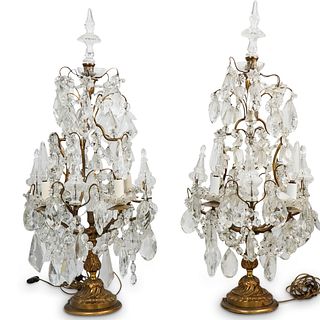 Antique Louis XIV Style Crystal and Bronze Girandoles