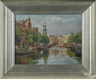 Dirk Johannes Van Haaren (Dutch 1878-1953), oil on panel canal scene, signed lower right
