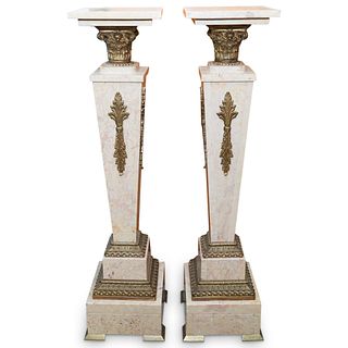 Pair Of Marble & Dore Bronze Pedestals