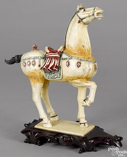 Chinese carved ivory horse, late 19th c., 12 1/8'' h.