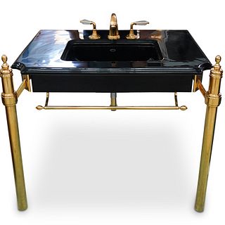 "JADO" Porcelain and Gilt Brass Sink Faucet Set