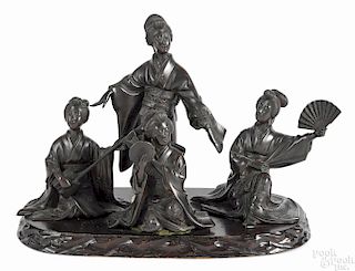 Japanese Meiji period bronze group of four female musicians, 8 1/4'' h., 11 1/2'' w.