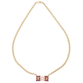 CHOKER WITH RUBIES AND DIAMONDS IN 14K AND 18K YELLOW GOLD 16 Oval cut rubies ~ 1.60ct and 8 Brilliant cut diamonds ~0.56ct