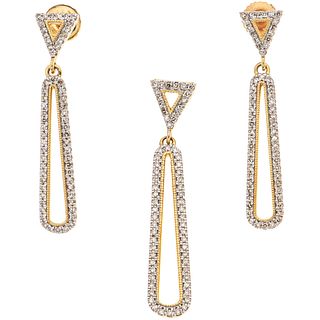 SET OF PENDANT AND PAIR OF EARRINGS WITH DIAMONDS IN 14K AND 10K YELLOW GOLD 187 8x8 cut diamonds ~0.55 ct