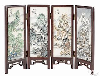 Chinese four-fold painted marble screen, ca. 1900, 10 1/4'' h.