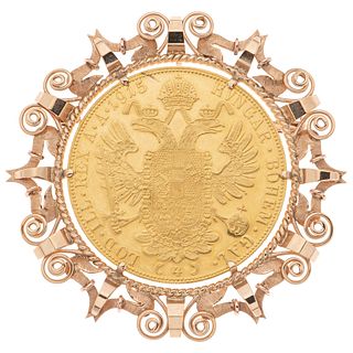PENDANT / BROOCH WITH DEMONETIZED COIN IN YELLOW AND PINK 21.6K & 18K GOLD, Four Duchies of Austria coin  Weight: 29.2g