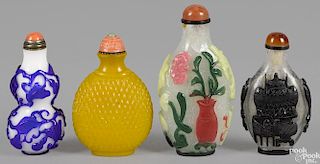 Four Chinese glass snuff bottles, tallest - 3 1/4'' h.