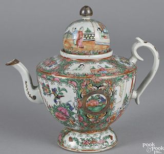 Chinese export porcelain rose medallion teapot, 19th c., 9 3/4'' h.
