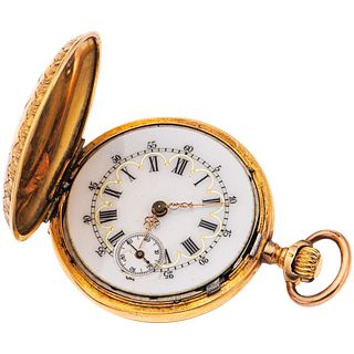 POCKET WATCH WITH ENAMEL, ACRYLIC AND DIAMONDS IN 18K YELLOW GOLD  Movement: manual. Weight: 28.2 g
