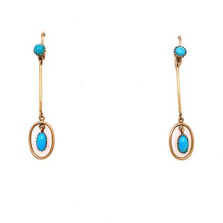 Victorian 14k Turquoise Long Drop Earrings