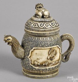 Chinese carved ivory teapot, ca. 1900, 6 1/4'' h.