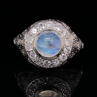 Edwardian Platinum Moonstone Diamond Ring