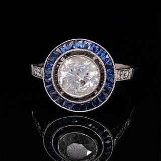 Platinum Diamond Sapphire Halo Ring