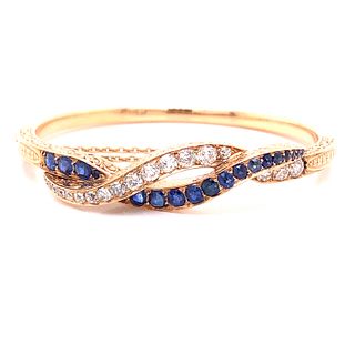 Victorian 14k GIA No Heat Blue Sapphire & Diamond BangleÊ
