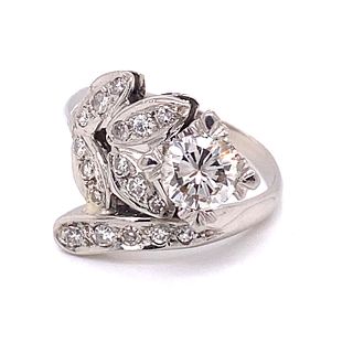 Retro Platinum Leaf Diamond Ring