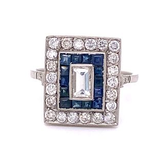 Platinum Sapphire Baguette Diamond RingÊ
